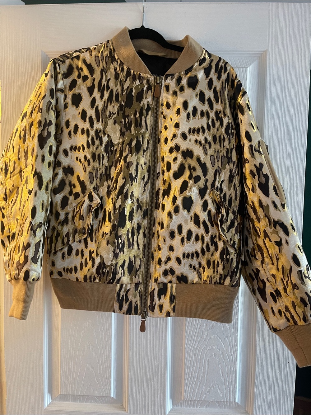 Banana Republic Leopard Print Bomber Jacket in Tan, Black, Gold